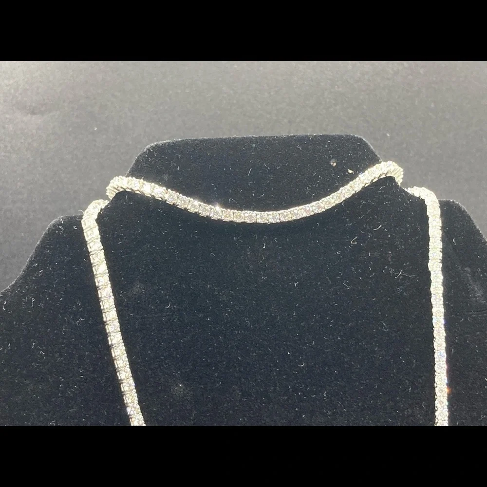 925 Silver Moissanite Tennis Chain Necklace Bracelet Set - Picture 9 of 10